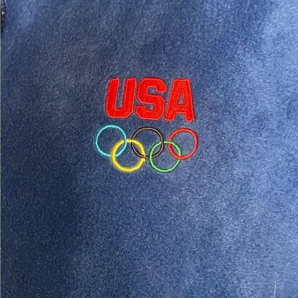 Vintage Authentic Team USA Olympic Committee Full Zip Blue Fleece Vest Size XXL